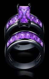 Noble purple square CZ Zircon couple Rings Set black Gold filled Wedding alliance For Women no17331430681