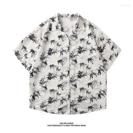 Men's Casual Shirts Summer High Quality Ice Silk Cool Ink Bamboo Print Elegant Short Sleeved Shirt