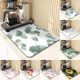 Table Mats Plant Style Absorbent Drying Mat For Kitchen Leaf Pattern Decor Diatomaceous Earth Pads Coasters Coffee Cups