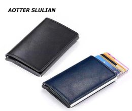 Men Smart Wallet Rfid Safe Antitheft Holder Women Small Purse Bank ID Cardholder Metal Thin Case Black PU Leather Card Clip Bag3227643