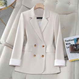 Women's Suits NAVIU S-4XL Women Spring Suit Coat Waist Reduction Double Breasted Blazer Oversized Elegant Office Lady Work Jacket Tops