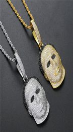 18K Gold Plated Mask Necklace Pendant Gold Silver Plated Iced Out CZ Bling Mens Hip Hop Necklace6888504