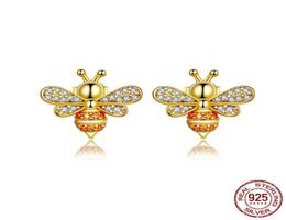 100 925 Sterling Silver Cute Design Gold Bumble Bee Shaped Stud Earring China errings jewelry whole5521284
