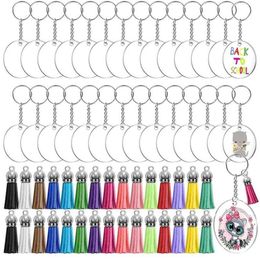 120pcset Acrylic Clear Circle Blanks Keychain Tassels Set Acrylic Circle Keyring Tassels Jump Rings For Jewellery DIY Keychains 2108123837