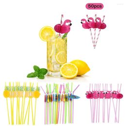 Disposable Cups Straws 50Pcs Flamingo Pineapple Drinking Jungle Paper Straw Luau Summer Pool Party Supplies Wedding Decor