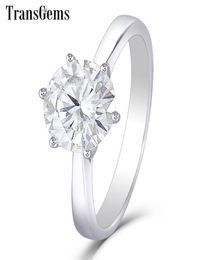 Transgems 14k 585 White Gold Moissanite Diamond Engagement Ring For Women Fine Jewellery Centre 2ct F Colour Moissanite Ring Y19061204911302