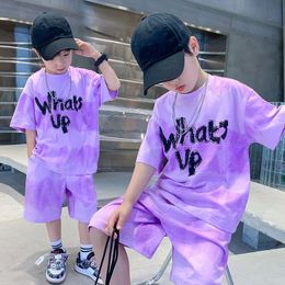 Boy Summer Quick dry Suit Children Streetwear whats up Short Sleeve TShirt Shorts Two piece Sports Set Loose Outfits 240408