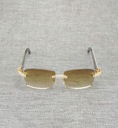 Rhinestone Black White Buffalo Horn Rimless Sunglasses Men Natural Wood Sun Glasses Retro Shades Oculos Eyewear for Club Summer8630739
