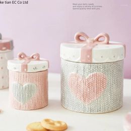 Storage Bottles American Pink Girl Heart Ceramic Sealed Jar Kitchen Tabletop Decoration Wedding Valentine's Day Gift