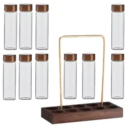 Kitchen Storage Coffe Beans Glass Coffee Holder Tube Vials Lids Tubes Wooden Container Display Stand Jars