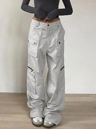 Women's Jeans RDMQ 2024 Oversized Grey Cargo Streetwear Zipper Big Pocket Patchwork Baggy Denim Pants Women Casual Trouser Korean Y2k