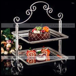 Plates 1PCS Metal European Double-layer Silver Plated Square Snack Stand Wedding Dessert Table Baking West Point