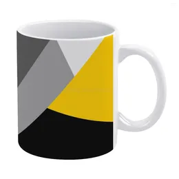 Mugs Simple Modern Grey Yellow And Black Geo White Mug 11 Oz Funny Ceramic Coffee/Tea/Cocoa Unique Gift Contemporary Geome