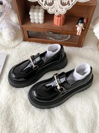 Casual Shoes Small Leather Women's British Style Retro Skirt Platform Round Toe Pumps Black One Pedal Loafer