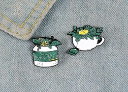 Green plant enamel pins flower Pill bottle happy life badge tea cup brooch jacket backpack bag lapel pin beautiful Jewellery lady gi2369190