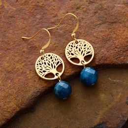 Dangle Earrings Trendy 18K Gold Plated Natural Apatite Earring With Tree Of Life Jasper Drop For Women Gifts