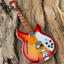 Guitar 12 Strings Cherry Sunburst Color 381 Electric Guitar Body top back with Flame Maple R shape Tailpiece 12 String Guitarra