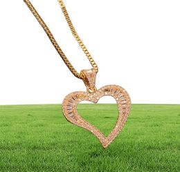 Hollow Heart Pendant Iced Out Bling Charm With Box Chain Necklace Men Women Hip Hop Chains For Jewellery Gift9854347