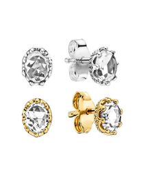 CZ Diamond Sparkling Crown Stud Earrings for Authentic Sterling Silver Rose Gold plated Fashion Party Jewelry Set with Original Box For Women Men6095057