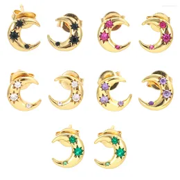 Stud Earrings EYIKA Exquisite Inlaid Colourful Zircon Small Star Moon Earring For Women Girls Trendy Crescent Shape Party Jewellery