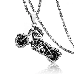Pendant Necklaces Vintage Hipsters Skull Flame Motorcycle Necklace Hip-hop Punk Soul Chariot Men's Stainless Steel Bike Jewellery