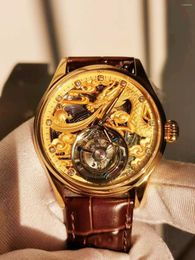 Wristwatches Tourbillon Watch Hollowed Out Mechanical Luxury Business Men Wistwatch Personalized Brand Retro High-end Gift Male Clock