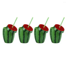 Disposable Cups Straws 4 Pcs Watermelon Glass Party Favours Hawaiian Decoration Serving Utensils Plastic Sippy