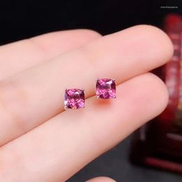 Stud Earrings Natural Pyrope Garnet 5mm Total 1ct 925 Silver Allergy Free 3 Layers 18K Gold Plated Gem Jewelry