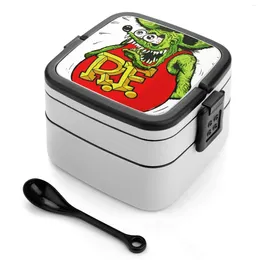 Dinnerware The Rat Fink Double Layer Bento Box Portable Lunch For Kids School Rod Muscle Car Drag Race Mouse Green Racing