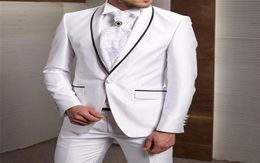 New White Slim Fit Men Suits Wedding Black Edge Groom Tuxedos 2 Pieces JacketPants Groomsman Suits Man Blazer 5555531243