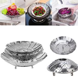 Double Boilers Folding Stainless Steel Steamer Vegetable Kitchen Fruit Food Basket Mesh Rack Cookware And Utensils For Cooking Steam