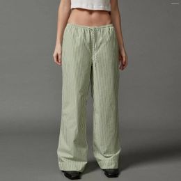 Women's Pants Women Vintage 2000s Aesthetic Casual Loose Long Striped Print Low Rise Wide Leg Trousers With Side Pockets Y2k Clothes