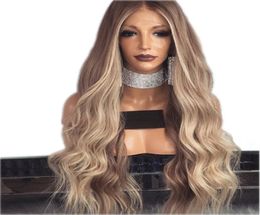 Middle Parting Brownblonde Wig Glueless Long Curly Wavy Synthetic Lace Front Wigs with Baby Hair High Temperature Hair Ombre Wigs4600159