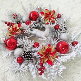 Decorative Flowers 45cm Christmas Flocked Wreath Artificial Hanging Elk Garland For Front Door Wall Indoors Outdoors Ornament Party Supplies