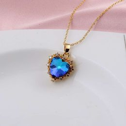 New Style Jewelry Hot Match Necklace Blue Crystal Ocean Heart Short Clavicle Chain Fashion Necklace