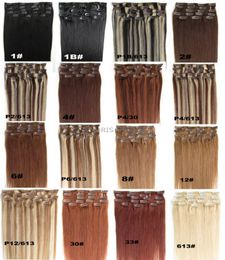 16 24 inch Blond Black Brown Silky Straight Clip in Human Hair Extensions 70g 100g Brazilian indian remy hair for Full Head6629730