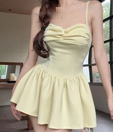 Summer womens puffy dress pure desire spicy temperament waisted thin French halter princess pear-shaped figure a-line skirt1123