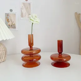 Vases Ins Retro Glass Vase Creative Candlestick Holder Bubble Decorative For Plants Flower Home Ornement Terrarium