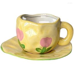 Cups Saucers Ceramic Mug Tea Cup And Saucer Teacup Set Coffee Travel Mugs Coffe Glasses Cute Sets Drinkware Kitchen Dining