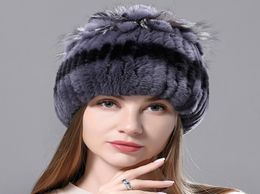 BeanieSkull Caps Russian Winter Real Fur Hat Natural Rex Rabbit Warm Cap Ladies Knitted 100 Geunine Hats 2211196884182