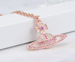 Kika -Serie Roségold Pink Diamond Halskette Große Logo Halskette Paar Version Kette Länge 4022 cm Silber und weiße Diamonds2570314