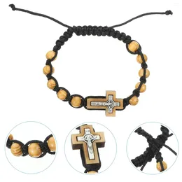 Charm Bracelets 2 Pcs Rosary Alloy Men Beaded Cross Wrist Decoration Baptism Gifts For Guests Man