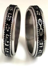 20pcs Retro Carved Buddhist Scriptures The Six Words Mantra Spin Stainless Steel Spinner Ring Men Women Unique Lucky Jewellery B4951708