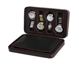 Watch Boxes Cases 8 Slot Portable Black Carbon Fibre PU Leather Zipper Storage Bag Travel Jewlery Box Personalised Luxury Gift11294997