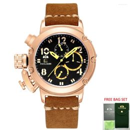 Wristwatches Automatic Watches For Men Mechanical Self Wind Genuine Leather Multifunction Date Boat Month Gold Bronze U Reloj Hombre Baratos