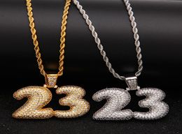 Men Custom bubble letter Number 23 Pendant Necklace Hip Hop Full Iced Out Cubic Zirconia gold sliver CZ Stone6514083