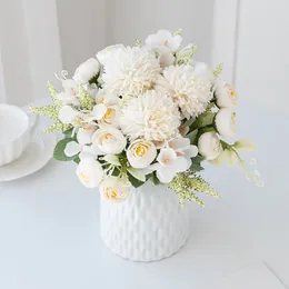 Decorative Flowers Artificial Hydrangea For Scrapbook Silk Tea Rose Buds Vase Home Decor Wedding Bouquet DIY A Cap Christmas Garland