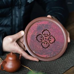 Tea Trays Yixing Purple Sand Handmade High-End Table Hammer Pattern Copper Sheet Ruyi Kettle Pot Holder Small And Easy To Carry
