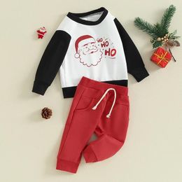 Clothing Sets Toddler Boys Christmas Pants Long Sleeve Letter Santa Claus Print Tops And Red Drawstring