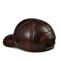 Brand Winter Genuine Leather Black Brown Baseball Caps For Man Women Casual Street Outdoor Hockey Golf Gorras Real Cowhide Hat